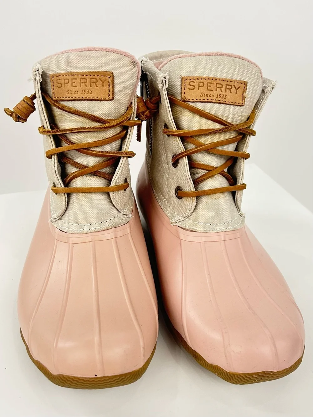Sperry Saltwater Duck Boots Blush Pink Waterproof Lace Up Boots Women’s 6.5